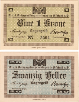 Austria Aschach Concentration Camp WW2 20 Heller & 1 Krone Unc