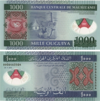 Mauritania 1000 Ouguiya  2014 P19/TBB123 Polymer Unc