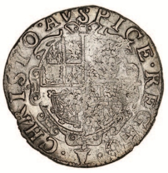 Charles I, Shilling m.m. Bell, Good Fine. Ex Messing Hoard_rev