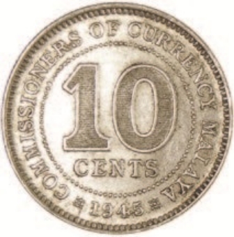 Malaya George VI 10 Cents 1945 VF_rev